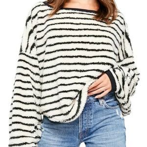 Free People Black and White Striped Fuzzy Top